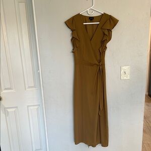 Who What Wear Brown Ruffled Wrap Midi Dress